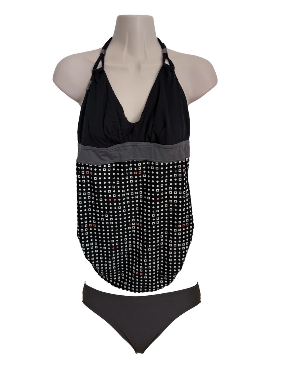 Lole Tankini Top Size Large & DKNY Classic Bikini Bottoms Size Large Black Print